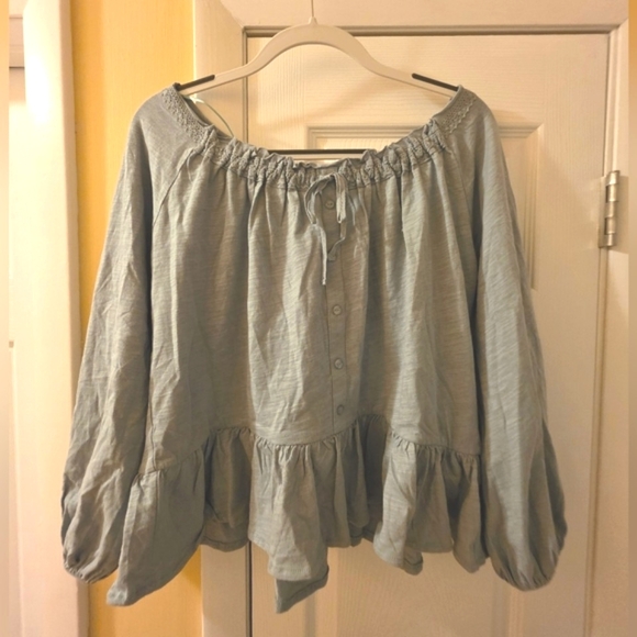 Hem & Thread - Mint Sage Cotton Peplum Boho Blouse ‐ Size M - Picture 4 of 10